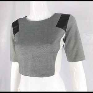 Masoñ Gray Lambskin Leather Color Block Crop Top